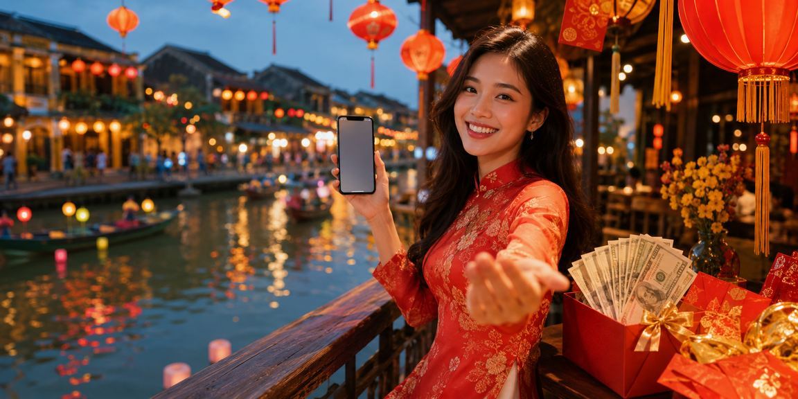 Phong bì đỏ may mắn và không khí bonus tại Hội An gợi nhớ ưu đãi thưởng trực tuyến